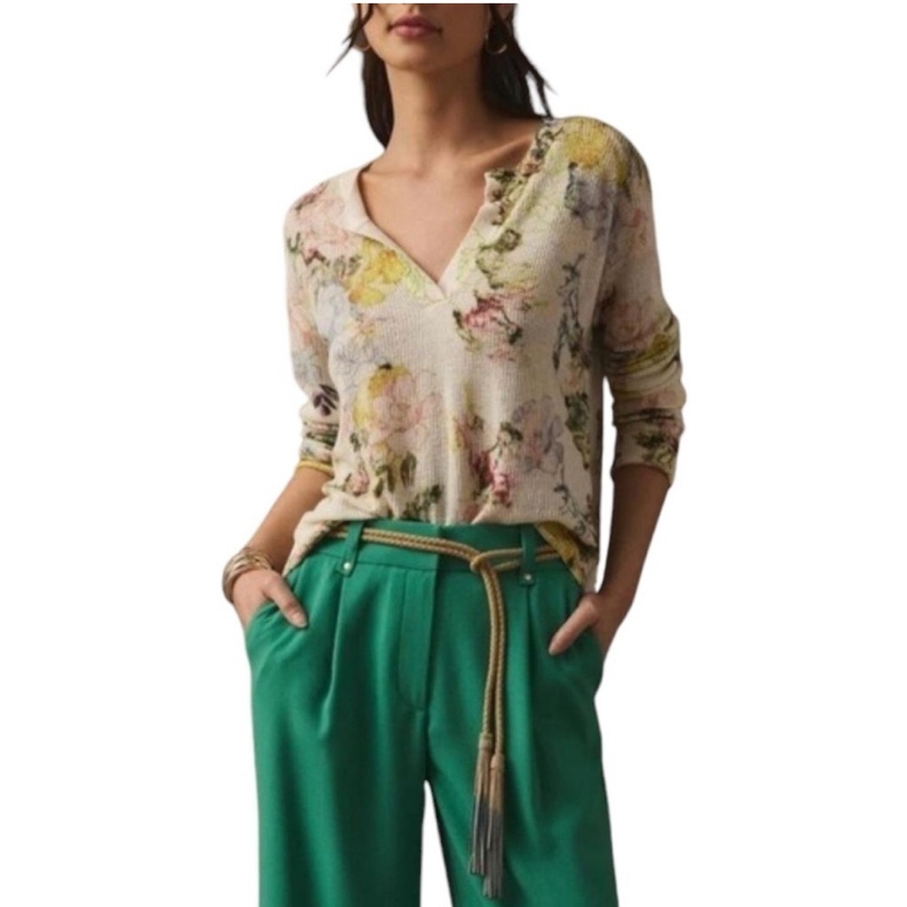 By Anthropologie Printed V-Neck Sweater - Size M - Picture 2 of 6